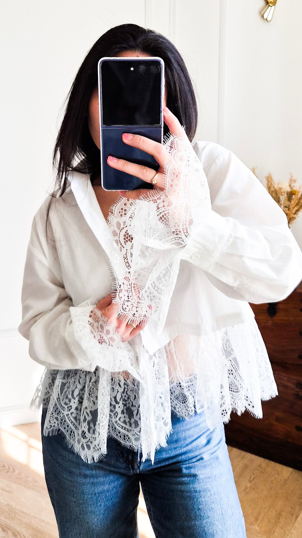 Calista blanc - Chemise à dentelle