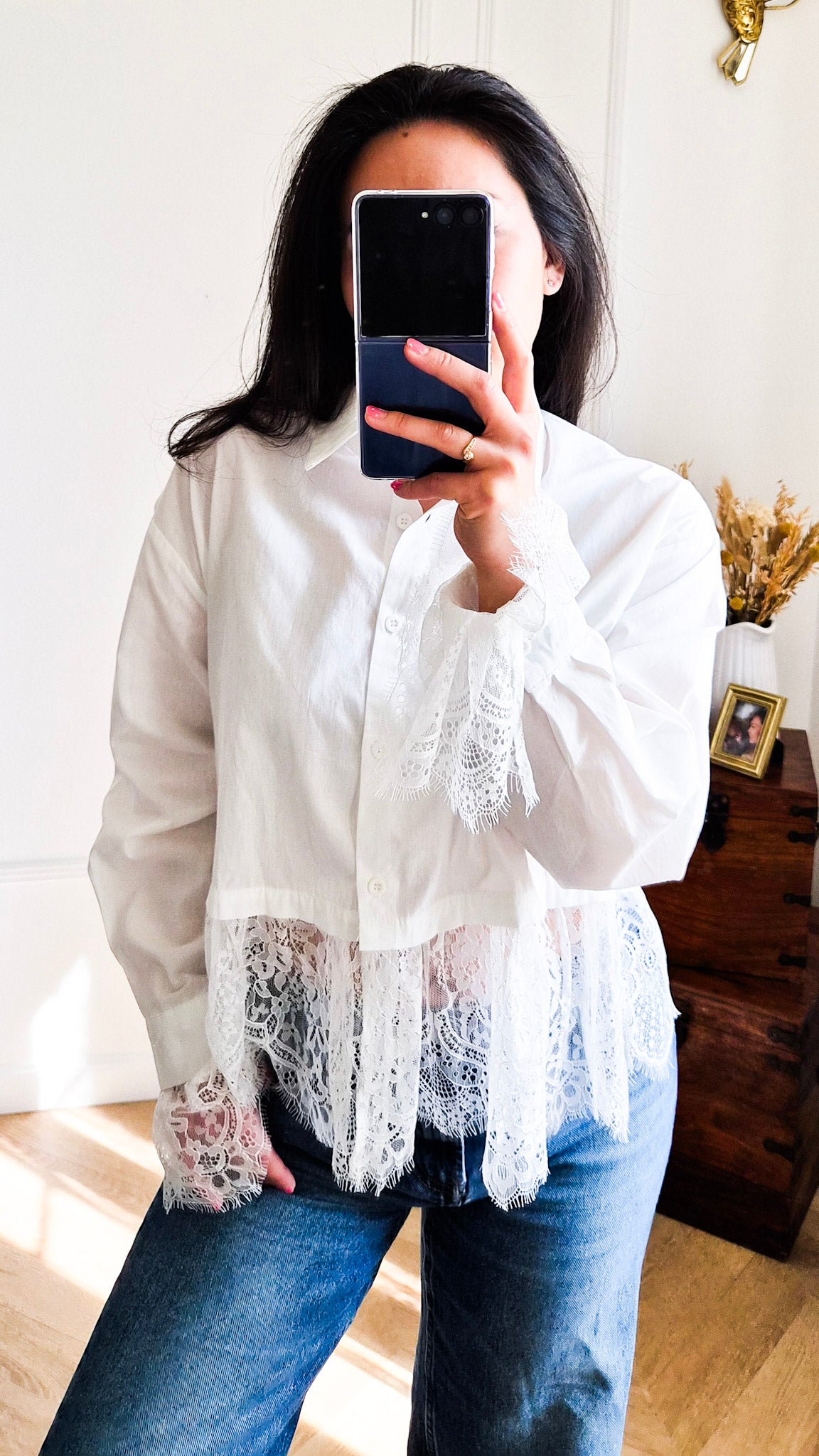 Calista blanc - Chemise à dentelle